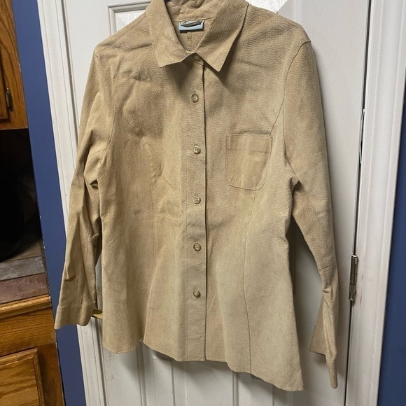 Marsh Landing 100% Leather Coat Jacket Beige Women's  Suede Button Up Tan - Picture 3 of 9
